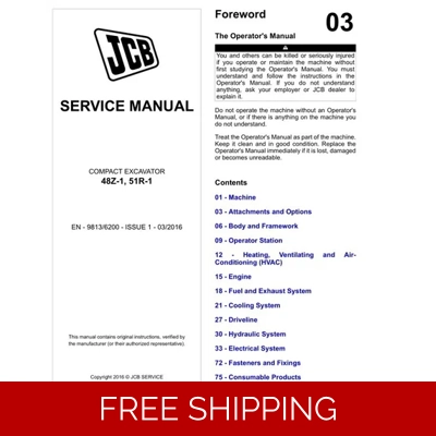 JCB 48Z-1, 51R-1 COMPACT EXCAVATOR SERVICE REPAIR MANUAL JCB 48Z-1, 51R-1 COMPACT EXCAVATOR SERVICE REPAIR MANUAL